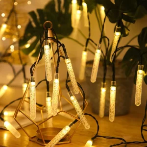 LED Solar IP65 Rated Bubble Stick Icicle Fairy Lights Dimmable 8 Modes DC 6V Customized Color Decorative String Lights for