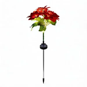 LED Solar IP65 Water Resistant Artificial Poinsettia Flower Light for Christmas Gardens Lawns & Courtyards