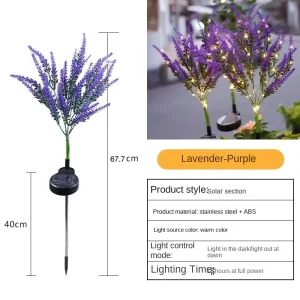 LED Solar Lavender Floor Waterproof Warm White IP65 Outdoor 360 Dimmable Simulation Flower Courtyard Lawn Garden Decoration