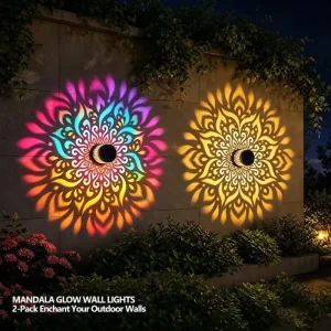 LED Solar Light IP65 Waterproof Mandala Wall Light Suitable for Garden Lawn Camping Steps Greenway Courtyard Night Light