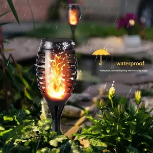 LED Solar Lights Outdoor Weather Proof IP65 Waterproof Warm White Flame Flickering Light Sensor Control Portable AAA Garden