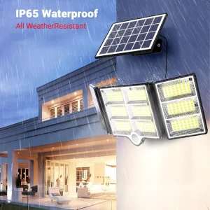 LED Solar Motion Sensor Outdoor Security Flood Lights with Remote 3 Modes for Garden Patio and Garage