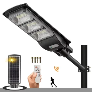 LED Solar Outdoor Street Light – Motion Sensor, Auto Dusk to Dawn, Remote Control, All-in-One, Parking Lot Lamp