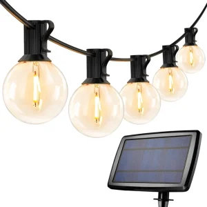 LED Solar Patio String Lights 18FT 26FT 50FT 100FT G40 Bulb Warm White Waterproof Outdoor Lights Garden Patio Wedding Party