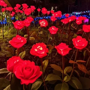 LED Solar-Powered IP55 Rated Rose-Shape Ground Lamp Manual Control Beautiful Lifelike Illuminated Decorative Light for Parks