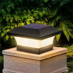 LED Solar Powered Outdoor Deck Fence Post Cap Lights IP65 Waterproof LED Pillar Light Lamps with Base