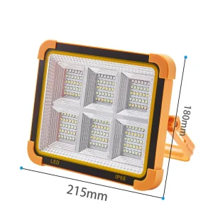 LED Solar Rechargeable Flood Light Outdoor Garden Road Use IP66 Waterproof 2000 Lumens Mobile Portable USB
