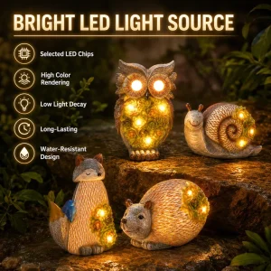 LED Solar Small Resin Owl Outdoor Garden Decorative Lights with Automatic Lighting