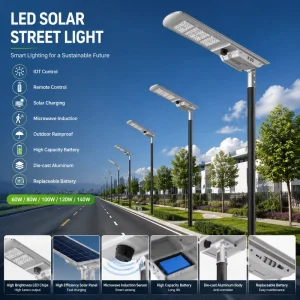 LED Solar Street Light with Removable LiFePO4 Battery 60W 80W 100W 120W 140W Motion Sensor for Parking Lot Street Lighting