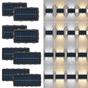 LED Solar Wall Lights Outdoor Waterproof Sensor Security Solar Light with White Warm Light for Home Garden Street Deck