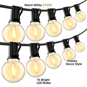 LED String Lights IP65 Rated Glass Warm White Bulbs Black Wire Outdoor Decor for Patio Garden Wedding Party Holiday Ambiance