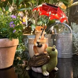 LED String Lights Patio Decor Resin Squirrel Turtle Statue Solar Decoration