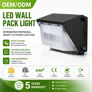 LED Wall Pack Light Die Cast Aluminum Photocell Sensor IP65 CE DLC Factory Outdoor Building Engineering