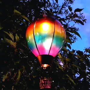 LED Waterproof Outdoor Porch Stained Glass Solar Hot Air Balloon Flashing Flame Garden Lights Hanging Lantern