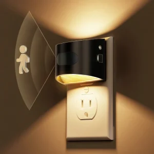 LOHAS Modern Motion Sensor Night Light Up And Down Soft Lighting Mini Black LED Wall Plug Motion Sensor Night Lights For Bedroom