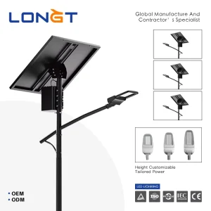 LONGT 43W 63W Outdoor Monocrystalline Silicon Solar Aluminum LED Road Street Lights IP66 Waterproof CCC RoHS Certified 3 Year