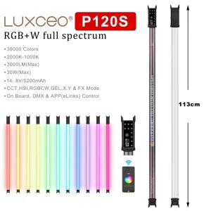 LUXCEO P120S 30W App DMX Control Video Shoot Film Making Music RGB Full Color 13.7FT Studio Video Photography Light Wand Bar