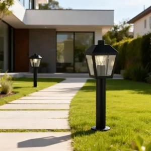 Landscape Die-cast Aluminum Waterproof PC Shade 15W E27 Outdoor Garden Lawn Black Yard Bollard Light