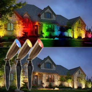 Landscape Full Brass IP65 RGBW Uplight Garden Spike Light 6W Low Voltage