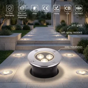 Landscape IP67 Waterproof 3W LED Aluminum 24V DC 3000K Embedded Driveway Ground Underground Recessed Deck Light