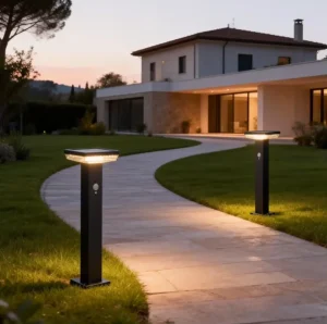 Landscape Stainless Steel IP44 Waterproof 600LM 2700K Solar Bollard Light Black Triangle Acrylic LED Garden Lawn Light