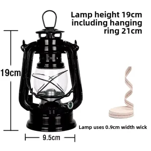 Large Capacity Vintage Glass Kerosene Oil Lamp with Fire Control Knob for Camping Emergency Lighting