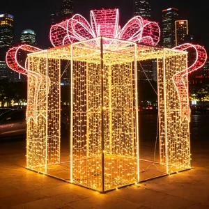 Large IP65 Iron LED Landscape Light Christmas Decoration Gift Box Shape Park Plaza Display Aesthetic Installation Oversized