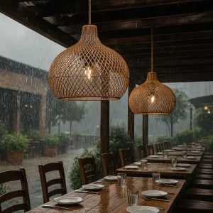Large Rattan Pendant Light Outdoor Balcony Resort Restaurant Wicker Ceiling Lamp Boho for Villa Hotel