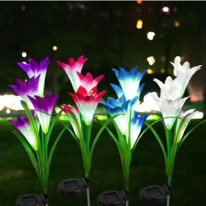 Led Multi-color Landscape Lamp Outdoor Artificial Lily Flower Light Solar Garden Lights for Patio Lawn