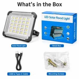 Led Portable Work Light Usb Solar Charging ABS Materials Long Battery Life Rechargeable Emergency Flood Light