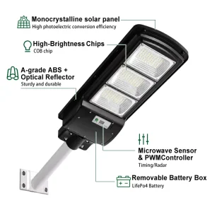 Led Solar Street Light IP65 ABS High Lumen Outdoor Waterproof with Remote Control for Road Factory Export Bulk