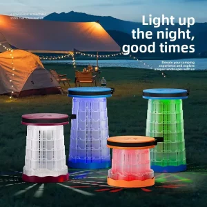 Lightweight Plastic Telescopic Folding Chair with Portable LED Lighting for Camping Fishing Picnics and Hiking