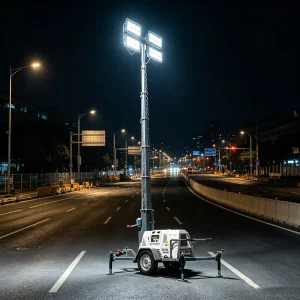 Long Endurance Solar Diesel Hybrid LED RGB DC Telescopic Light Tower with Dual Function Outdoor Lighting