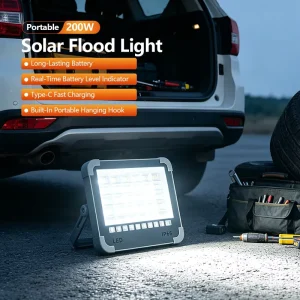 Long Working Time Bulk Order 200W Outdoor Abs Glass Type Floodlight Camping Fishing Hand Held Usb Output LED Solar Flood Light