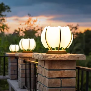 Lotus-Shaped Solar Garden Light IP65 Waterproof Dimmable LED Pillar Light for Villas Courtyards Gate Fence Lighting