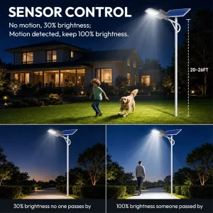 Low Moq ABS IP65 Radar Motion Sensor Remote Control 30W-200W Solar Street Lights Solar Security Light for Garden Street Deck
