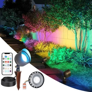 Low Voltage Outdoor LED Brass Spotlight Landscape Light RGBW 15W 24V IP65 Waterproof Smart WiFi Control Garden Lighting