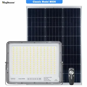 MK90 Solar Flood Light 400W IP65 LED Emergency Lighting GaN Fast Charging 5-Year Warranty Die-cast Aluminum Remote Control