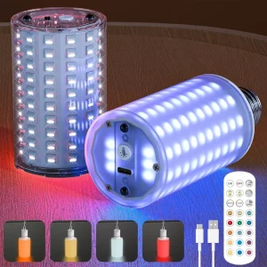 Magnetic Indoor Rechargeable Corn-Shaped 5400mAh Colorful LED Camping Lamp with Remote