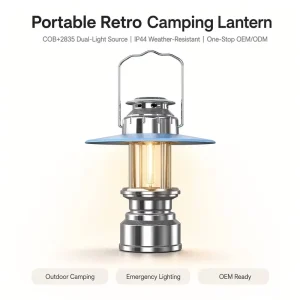 Magnetic Retro Camping Lantern with 3 Light Sources Dimmable COB LED USB C Rechargeable IP44 Waterproof Portable Tent Lamp