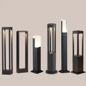 Manufacture Customized 40cm 60cm 80cm IP65 AC LED Aluminum Bollard Light 360 Square Lawn Park Yard Garden Pathway Lamp
