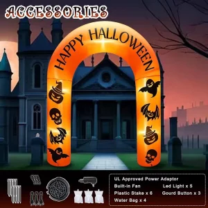 Manufacture Halloween Inflatable Pumpkin Bat Skeleton White Ghost and Orange Arch LED Light Up Decorations Inflatable