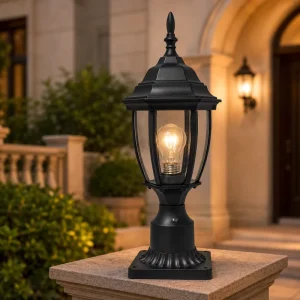 Matte Black Aluminum Square Outdoor Post Light E26 E27 IP65 Wall Mount Lantern Garden Path Pillar Lamp for Villa Courtyard Gates