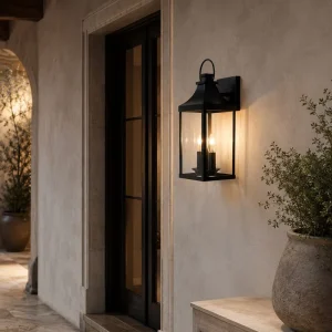Matte Black Iron Outdoor Wall Lantern Two Light Source for Front Door Garden Patio Exterior Wall Fixture