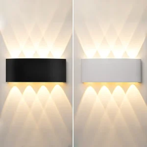 Matte Black White ABS Outdoor Wall Light Curved 8Beam Rhombus U D Sconce Waterproof Mount for Courtyard Balcony
