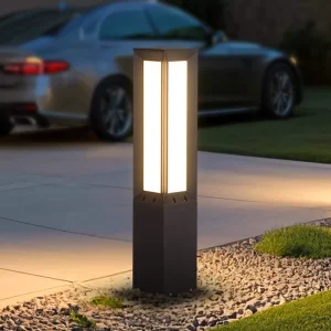 Metal Casing Solar Powered Garden Bollard Light Dusk to Dawn Operation for Driveway