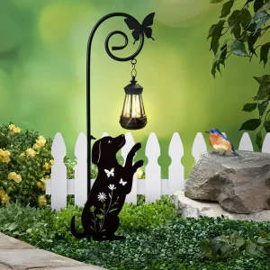 Metal Dog Stake with Solar Lights Outdoor Decorative Beagle Lawn Ornaments Womens Gifts Unique Garden Silhouette Animal Decor