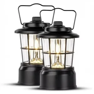 Metal Retro COB Camping Lantern, Battery-Powered Warm Yellow LED Emergency Tent Light