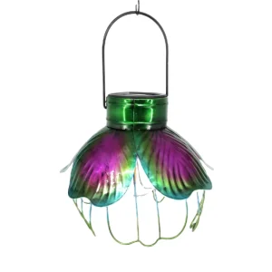 Metal Solar Lantern Outdoor Waterproof Flower Hanging Light Decorative Iron Art LED Lamp for Garden Yard Patio Lawn Ornaments