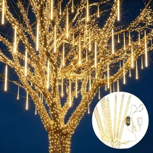 Meteor Shower Lights IP65 Waterproof Warm White LED Falling Rain Lights for Outdoor Garden Christmas Tree Yard Decoration